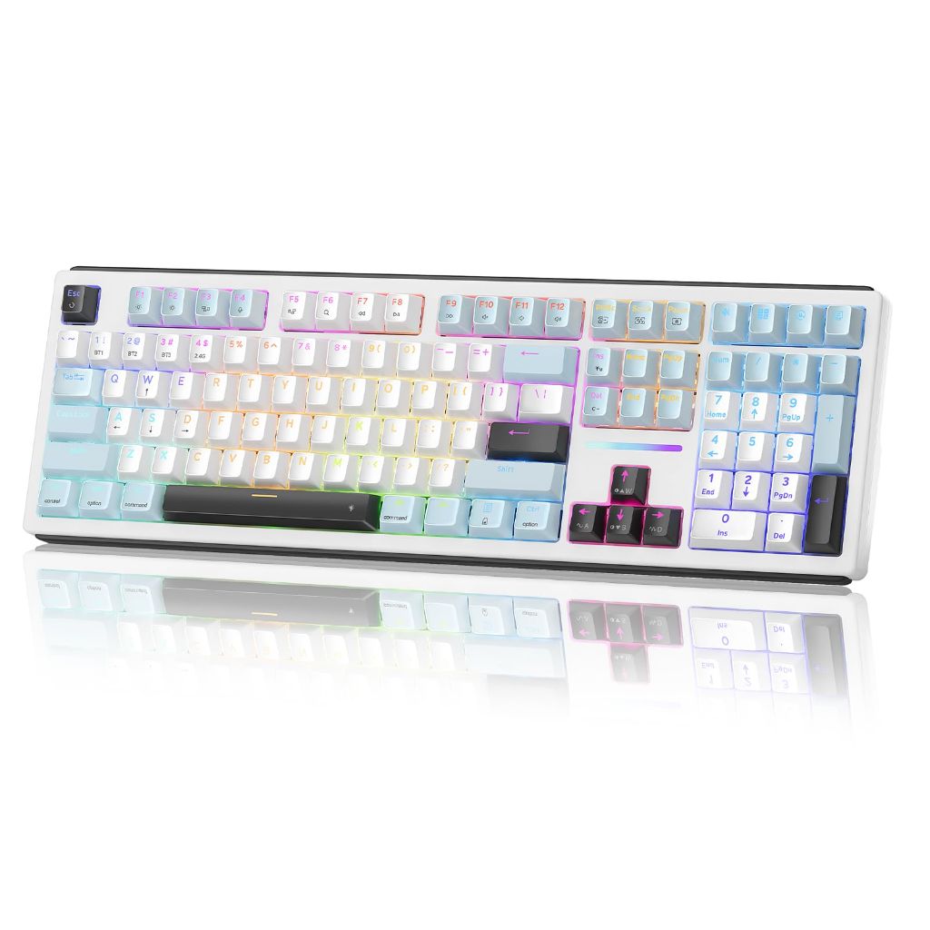 Redragon K771 wireless mechanical keyboard in blue, white, and black colorway